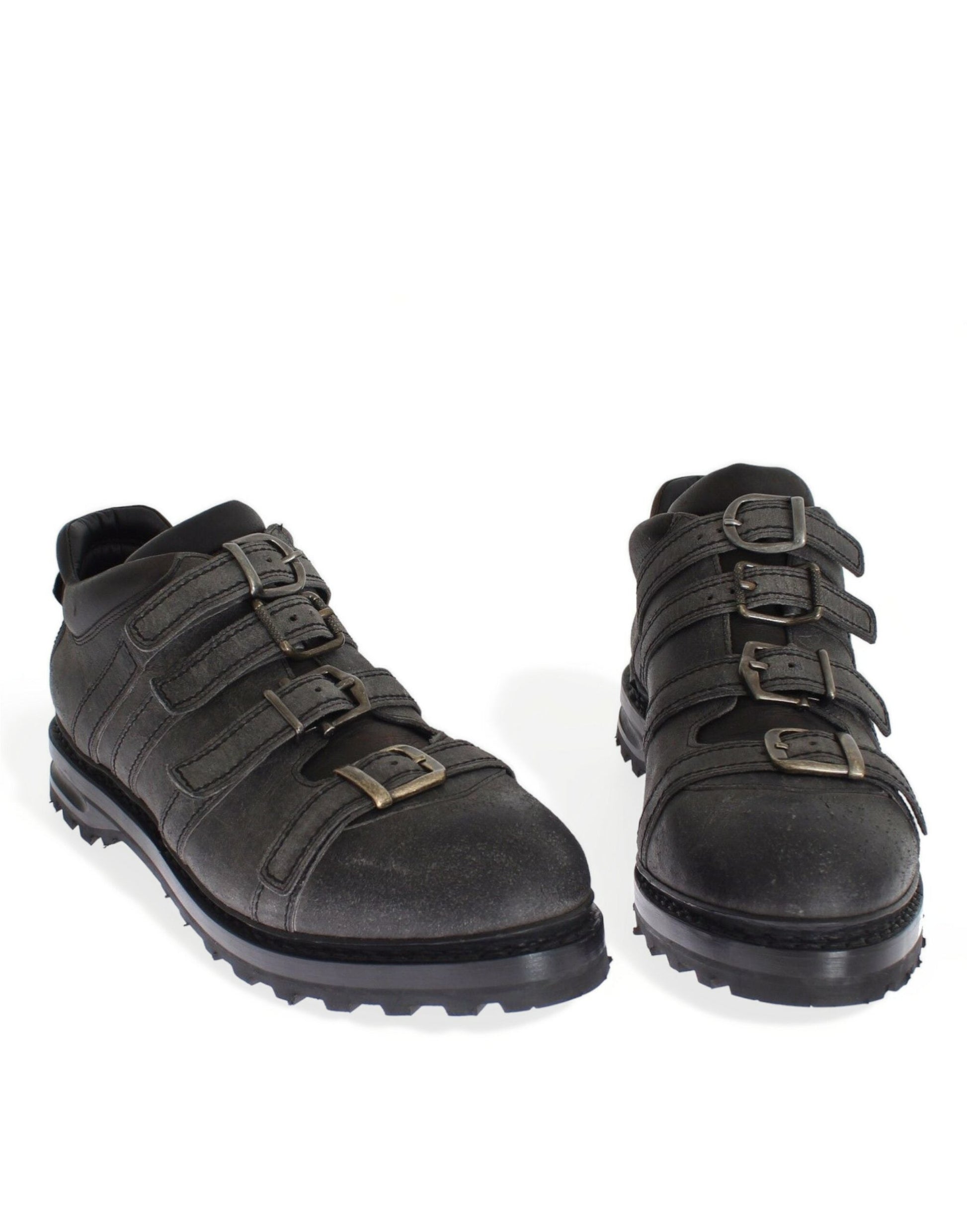 Gray Leather Ankle Strap Shoes Boots Dolce & Gabbana