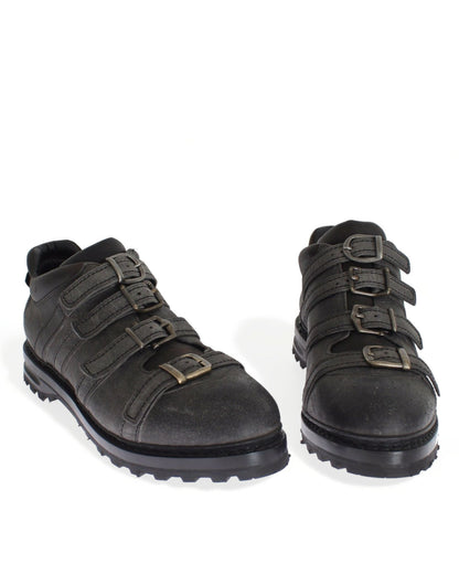 Gray Leather Ankle Strap Shoes Boots Dolce & Gabbana