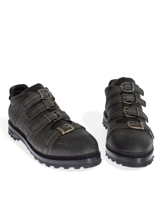 Gray Leather Ankle Strap Shoes Boots Dolce & Gabbana