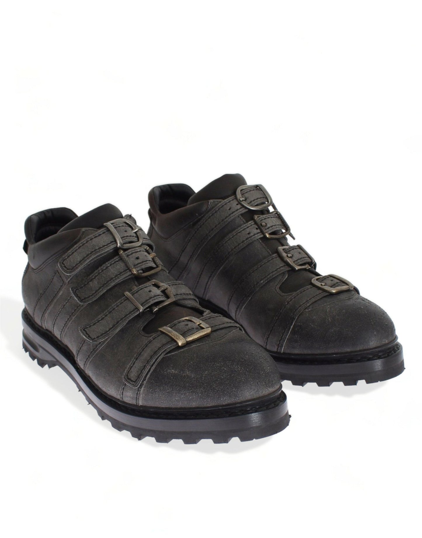 Gray Leather Ankle Strap Shoes Boots Dolce & Gabbana
