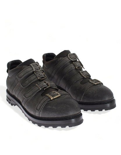 Gray Leather Ankle Strap Shoes Boots Dolce & Gabbana