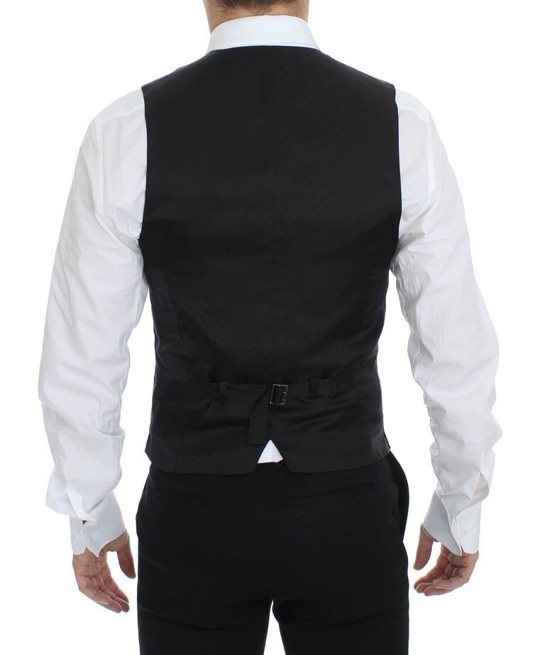 Black Striped Stretch Dress Vest Gilet Dolce & Gabbana