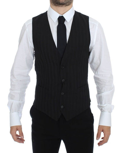 Black Striped Stretch Dress Vest Gilet Dolce & Gabbana