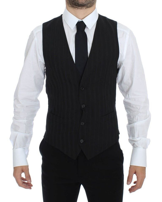 Black Striped Stretch Dress Vest Gilet Dolce & Gabbana