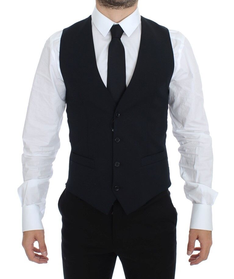Blue Wool Formal Dress Vest Gilet Dolce & Gabbana
