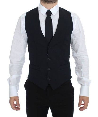 Blue Wool Formal Dress Vest Gilet Dolce & Gabbana