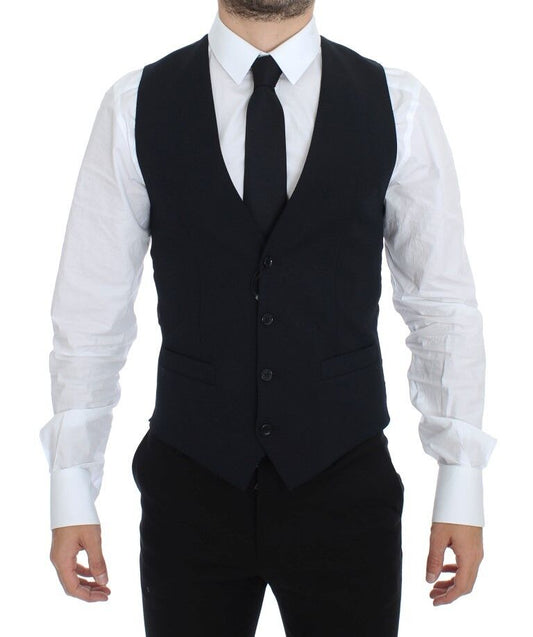 Blue Wool Formal Dress Vest Gilet Dolce & Gabbana