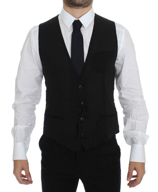 Black Wool Formal Dress Vest Gilet Jacket Dolce & Gabbana