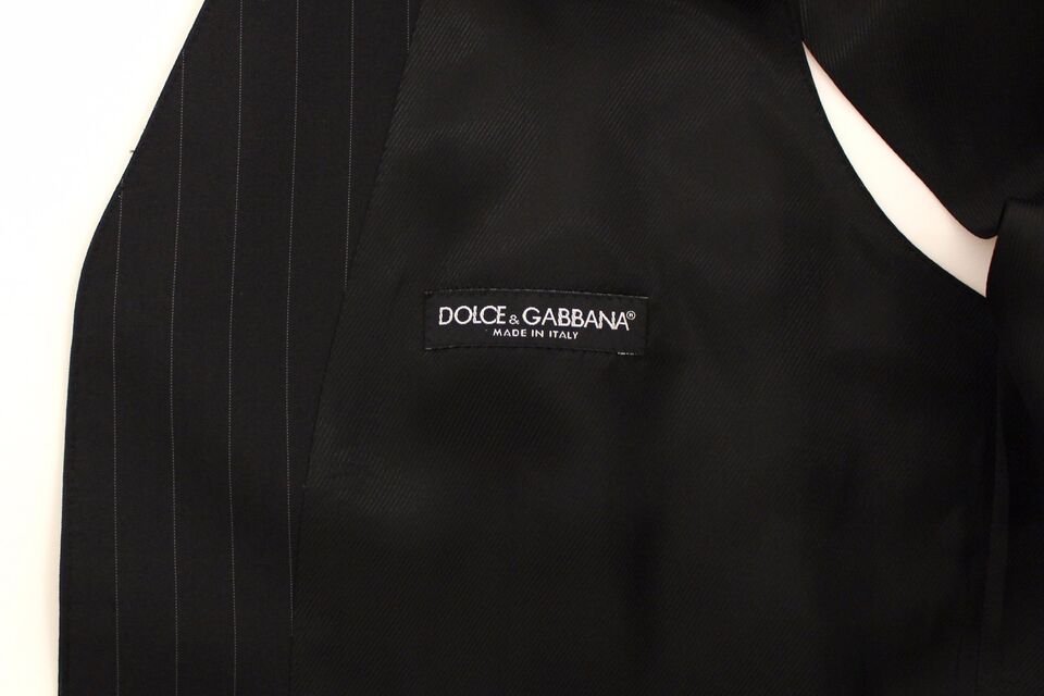 Black Striped Wool Silk Dress Vest Gilet Dolce & Gabbana