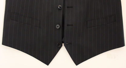 Black Striped Wool Silk Dress Vest Gilet Dolce & Gabbana