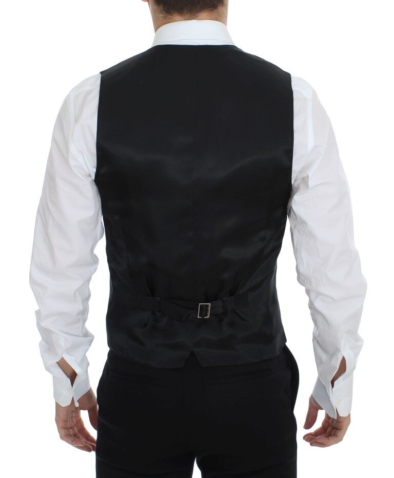 Black Striped Wool Silk Dress Vest Gilet Dolce & Gabbana