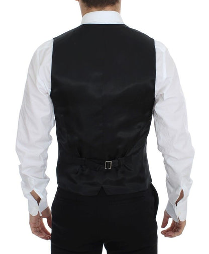 Black Striped Wool Silk Dress Vest Gilet Dolce & Gabbana
