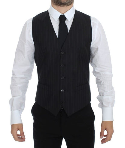 Black Striped Wool Silk Dress Vest Gilet Dolce & Gabbana