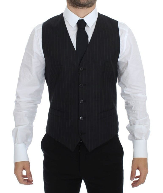 Black Striped Wool Silk Dress Vest Gilet Dolce & Gabbana