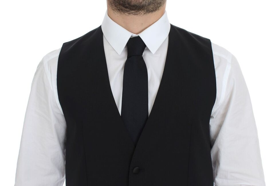 Black Wool Silk Stretch Dress Vest Blazer Dolce & Gabbana