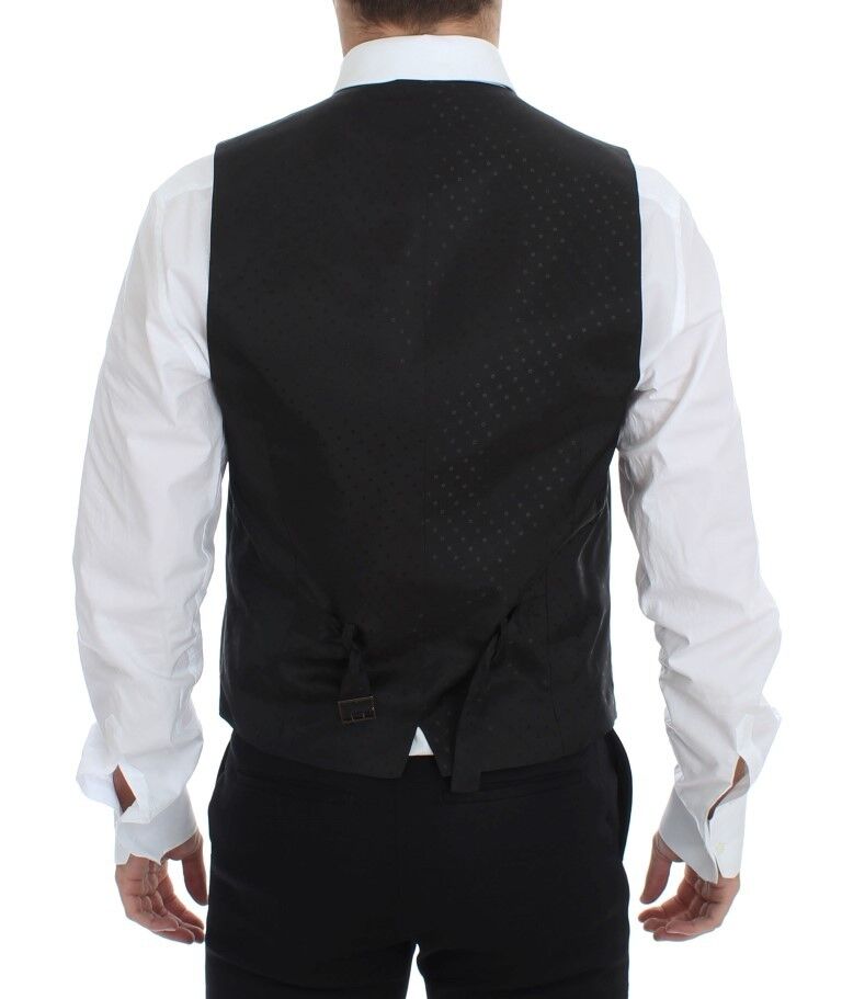 Black Wool Silk Stretch Dress Vest Blazer Dolce & Gabbana