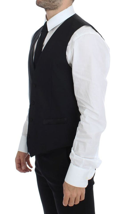 Black Wool Silk Stretch Dress Vest Blazer Dolce & Gabbana
