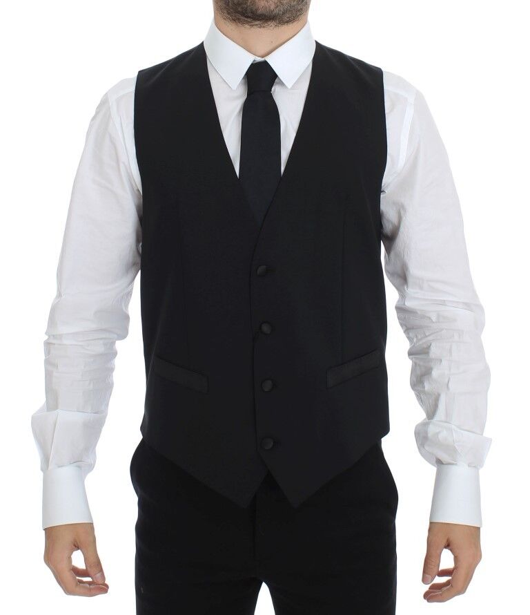 Black Wool Silk Stretch Dress Vest Blazer Dolce & Gabbana