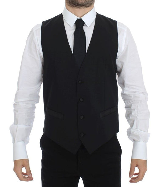 Black Wool Silk Stretch Dress Vest Blazer Dolce & Gabbana