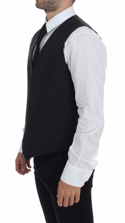 Gray Slim Fit Button Front Dress Formal Vest Dolce & Gabbana