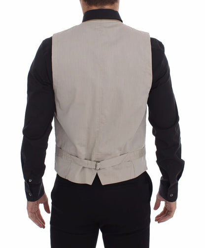 Beige Cotton Slim Fit Button Front Dress Vest Dolce & Gabbana