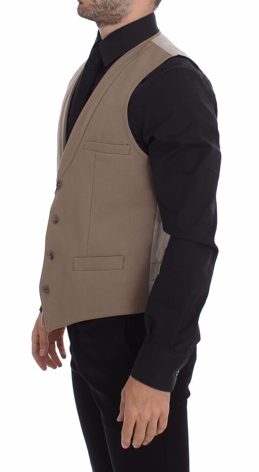 Beige Cotton Slim Fit Button Front Dress Vest Dolce & Gabbana