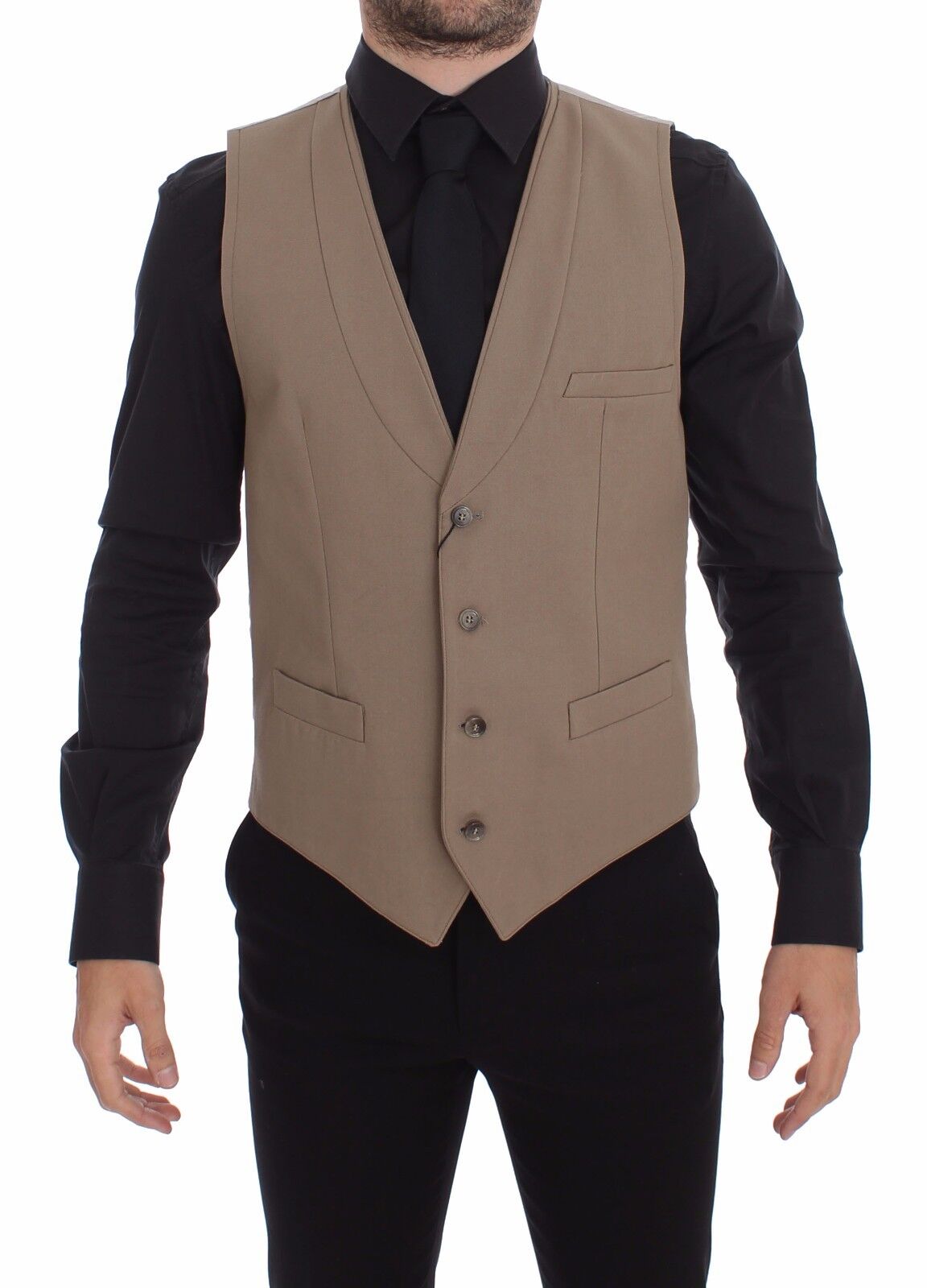 Beige Cotton Slim Fit Button Front Dress Vest Dolce & Gabbana