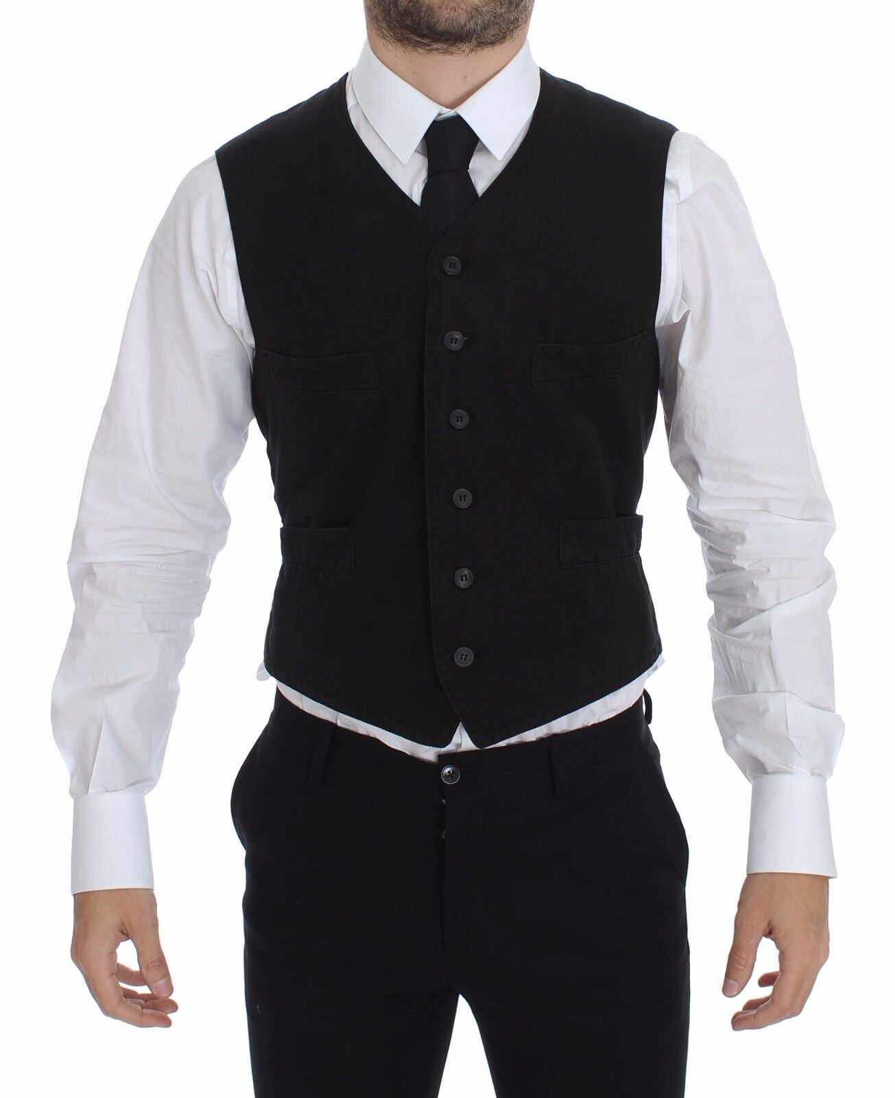 Black Flax Cotton Dress Vest Blazer Dolce & Gabbana