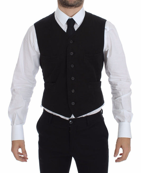Black Flax Cotton Dress Vest Blazer Dolce & Gabbana