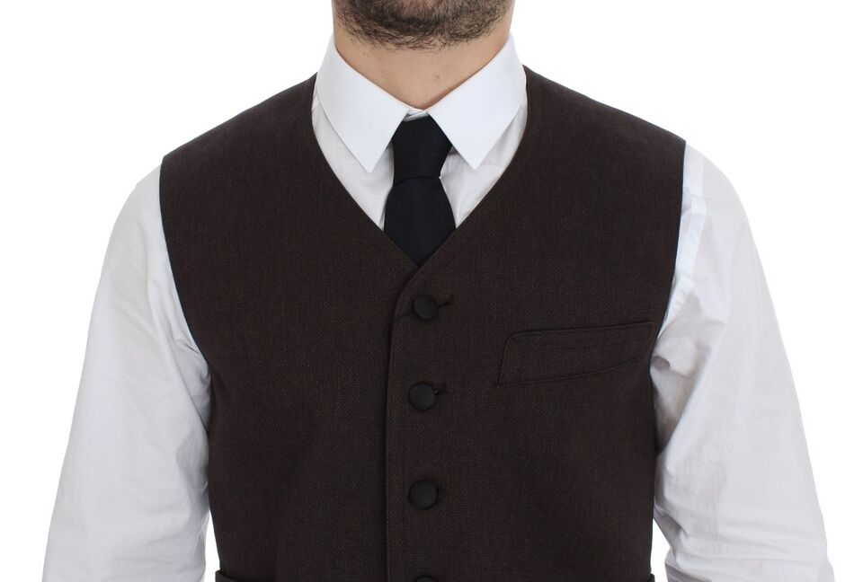 Brown Cotton Blend Dress Vest Gilet Dolce & Gabbana