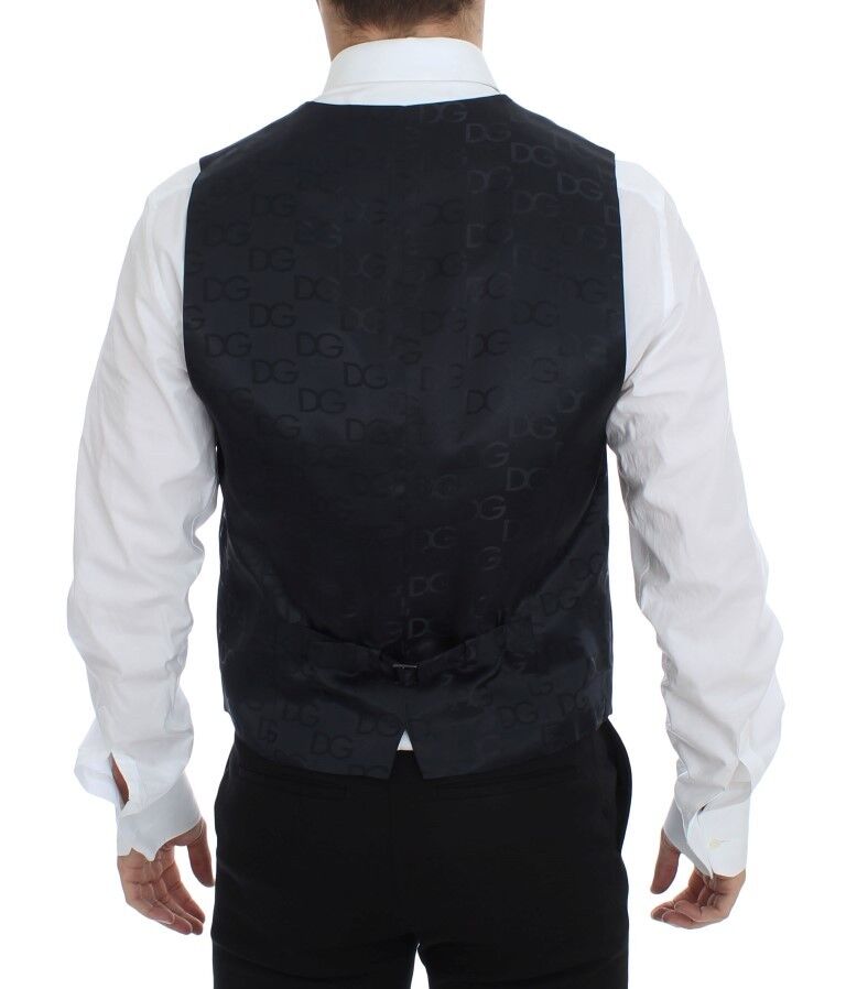 Gray Striped Wool Silk Dress Vest Gilet Dolce & Gabbana