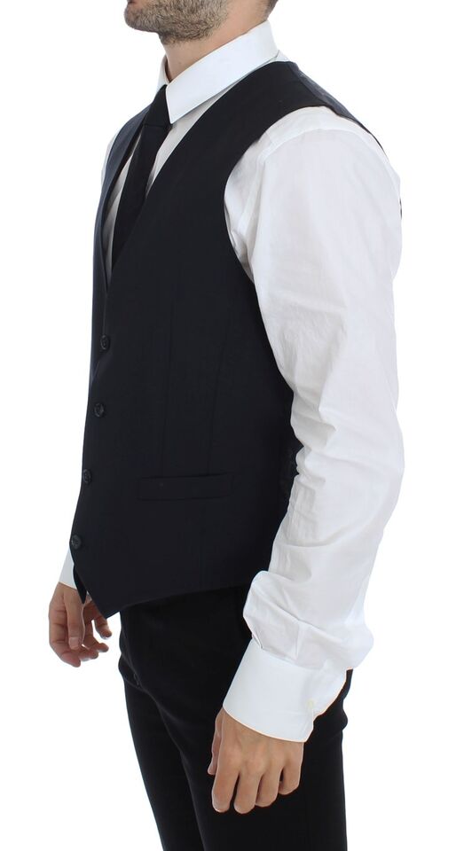 Gray Striped Wool Silk Dress Vest Gilet Dolce & Gabbana