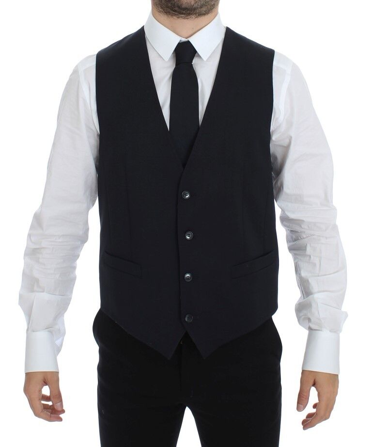 Gray Striped Wool Silk Dress Vest Gilet Dolce & Gabbana