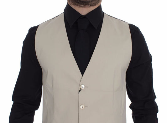Beige Cotton Stretch Dress Vest Blazer Dolce & Gabbana