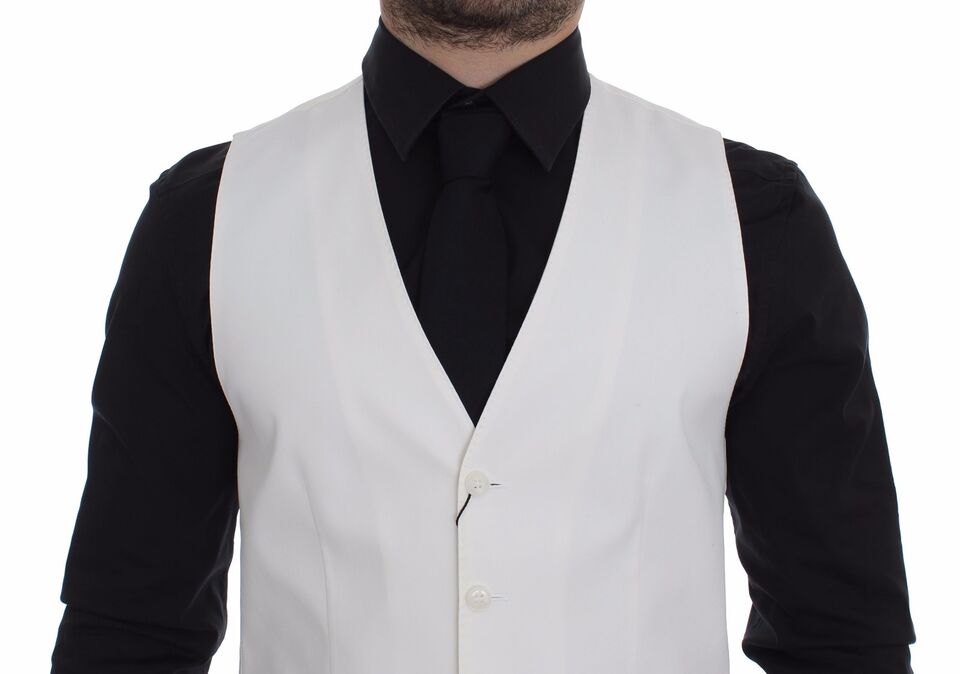 White Cotton Silk Blend Dress Vest Blazer Dolce & Gabbana