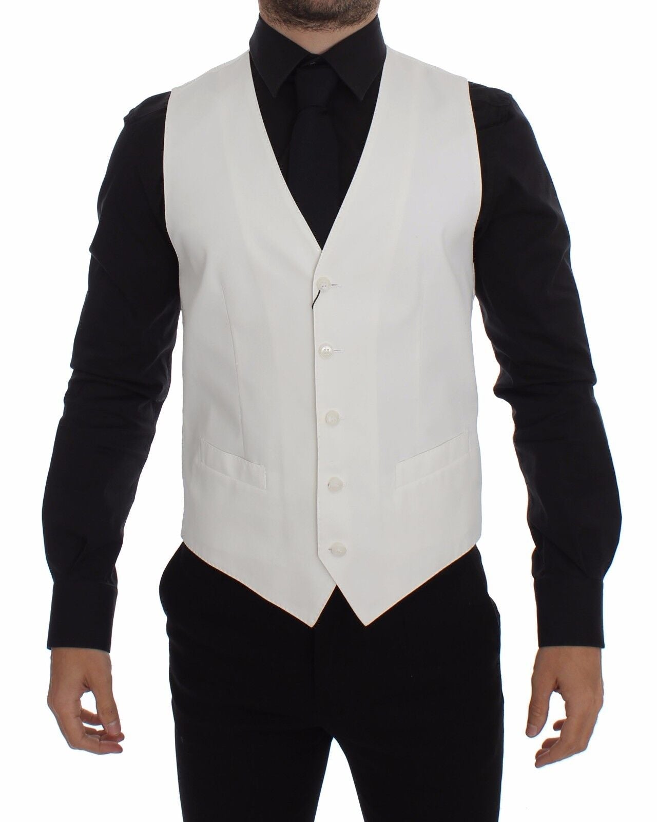 White Cotton Silk Blend Dress Vest Blazer Dolce & Gabbana