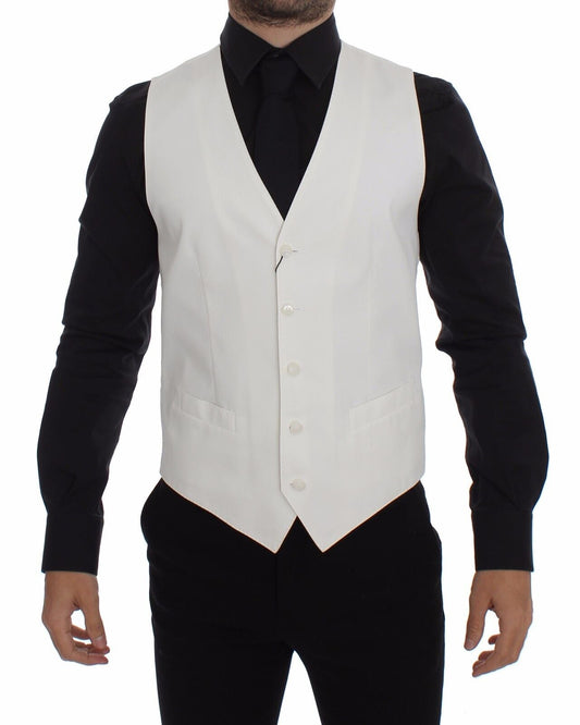 White Cotton Silk Blend Dress Vest Blazer Dolce & Gabbana