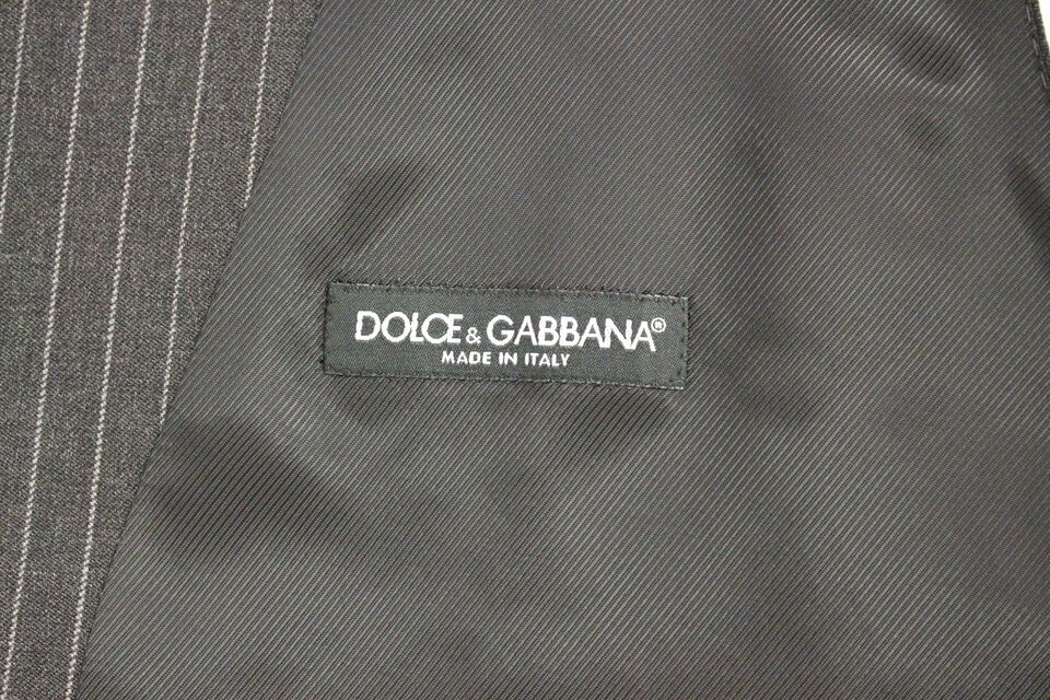 Gray Striped Wool Single Breasted Vest Dolce & Gabbana