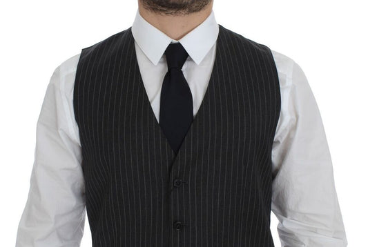Gray Striped Wool Single Breasted Vest Dolce & Gabbana