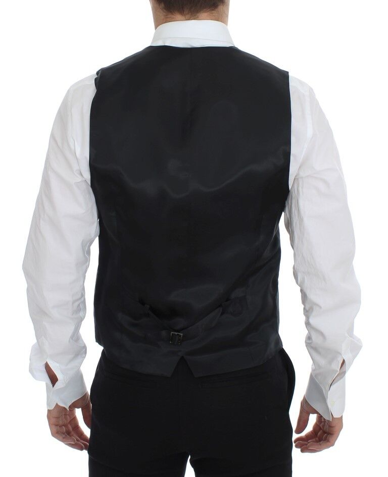 Gray Striped Wool Single Breasted Vest Dolce & Gabbana