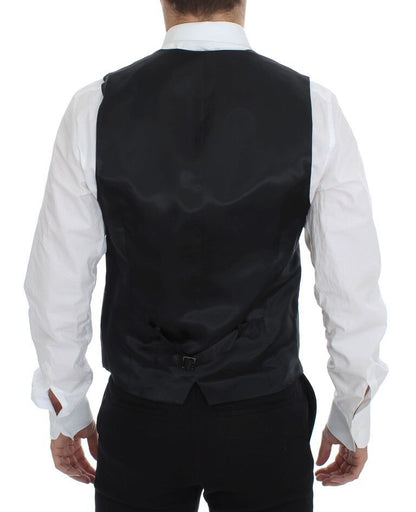 Gray Striped Wool Single Breasted Vest Dolce & Gabbana