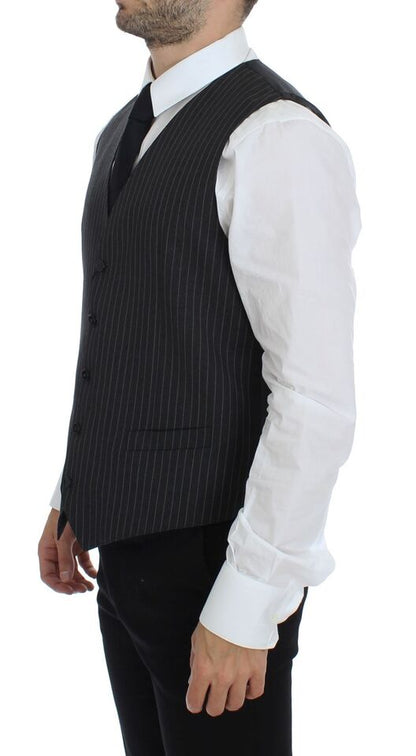 Gray Striped Wool Single Breasted Vest Dolce & Gabbana