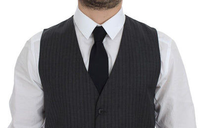 Black Striped Wool Single Breasted Vest Dolce & Gabbana