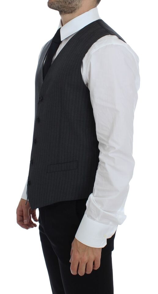 Black Striped Wool Single Breasted Vest Dolce & Gabbana