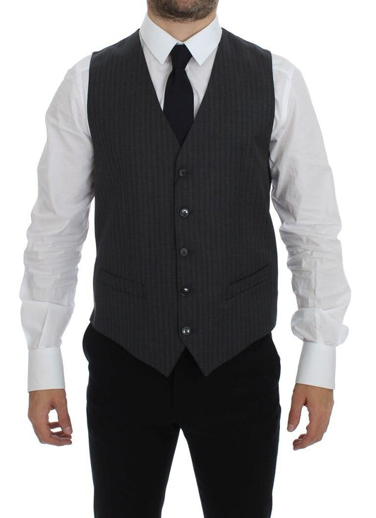 Black Striped Wool Single Breasted Vest Dolce & Gabbana