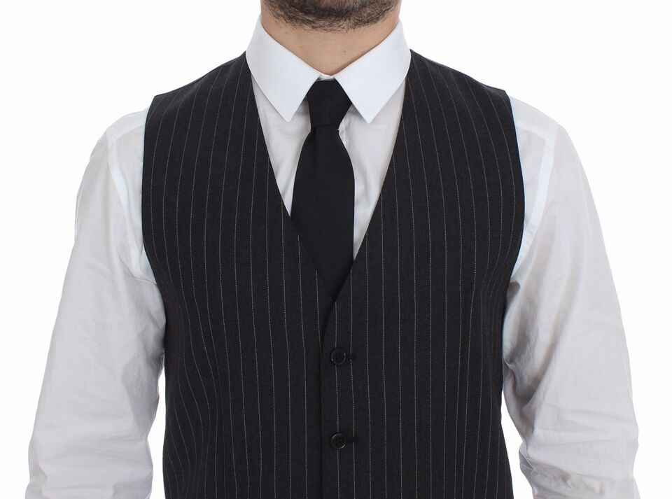 Gray Striped Wool Logo Vest Gilet Weste Dolce & Gabbana