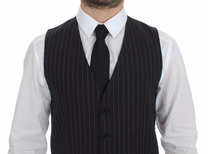 Gray Striped Wool Logo Vest Gilet Weste Dolce & Gabbana