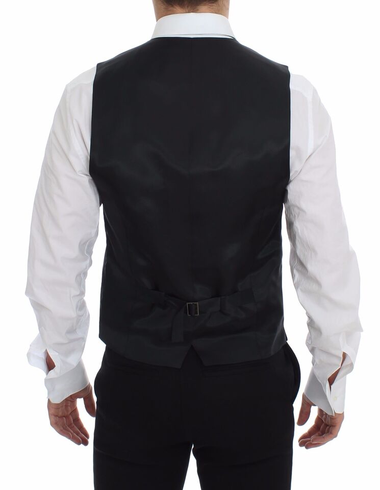 Gray Striped Wool Logo Vest Gilet Weste Dolce & Gabbana