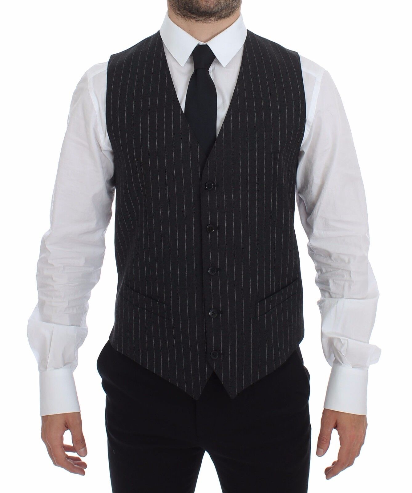 Gray Striped Wool Logo Vest Gilet Weste Dolce & Gabbana