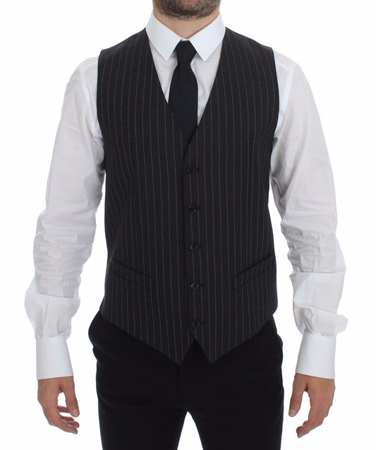Gray Striped Wool Logo Vest Gilet Weste Dolce & Gabbana